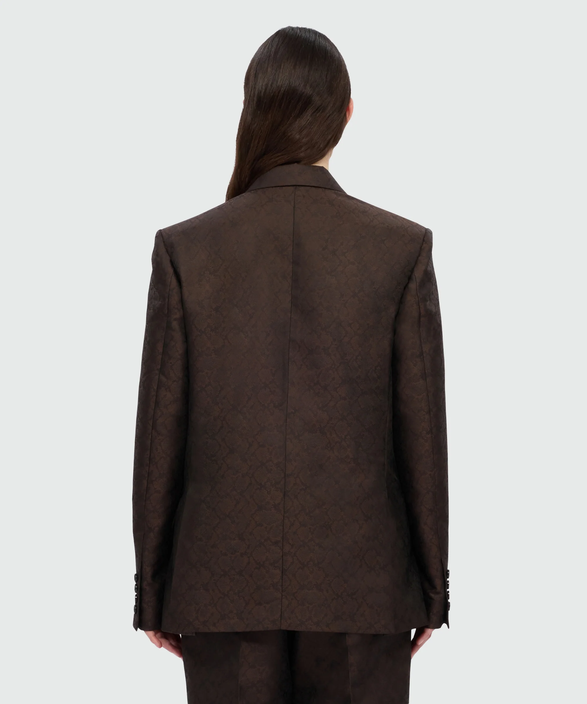 Brown double-breasted jacquard jacket with python print. - Image 3