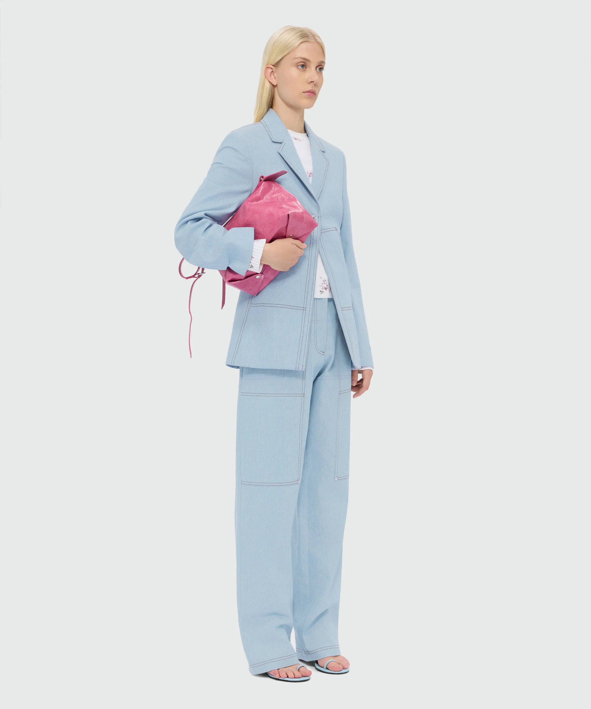 Oversized raw denim trousers with contrast stitching and metal rivets - Image 4