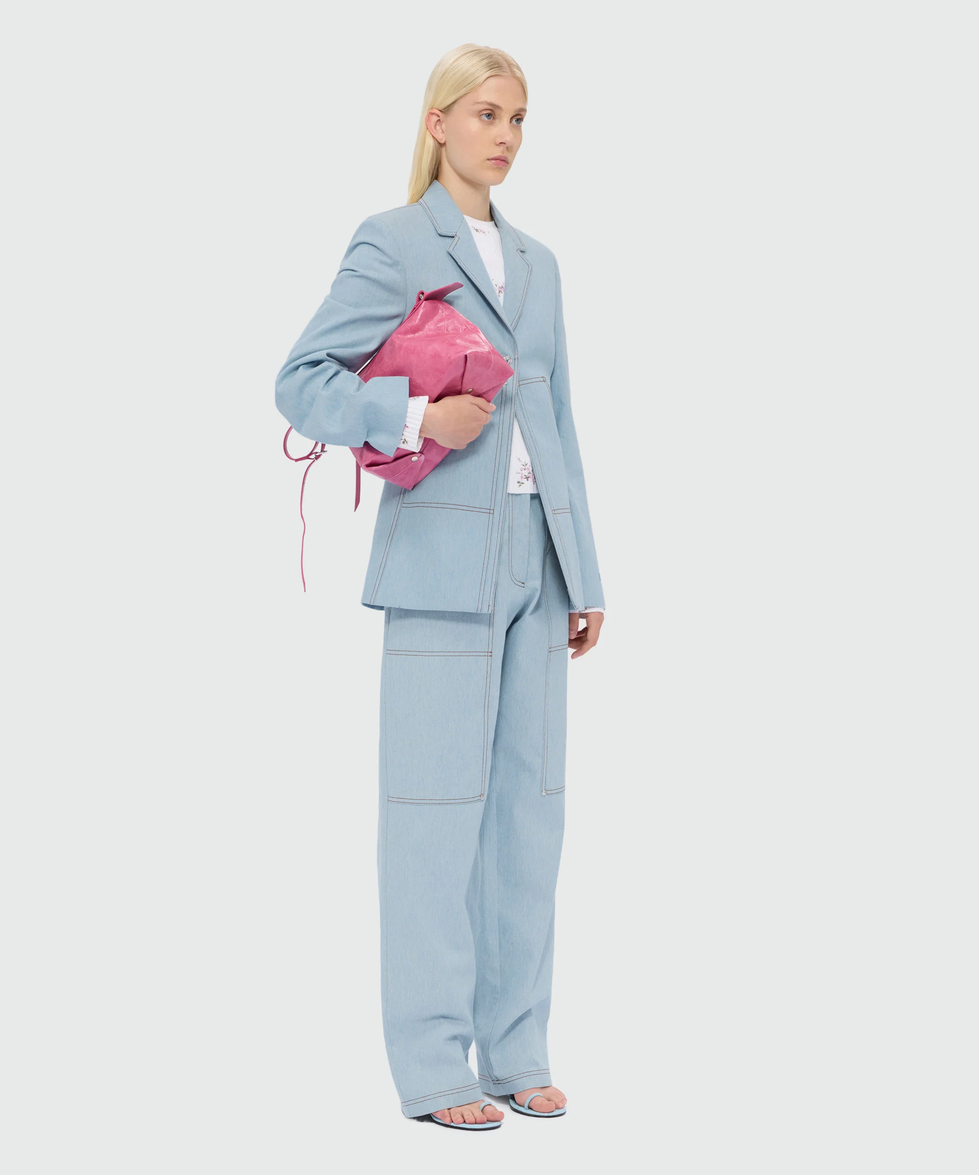Raw denim jacket with contrast stitching and single-button front fastening - Image 4